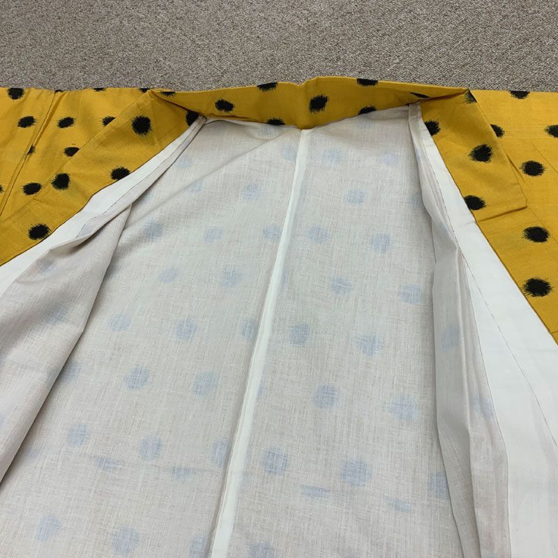 508aa8◇アンティーク着物 銘仙 水玉 ドット 黄色 レトロモダン