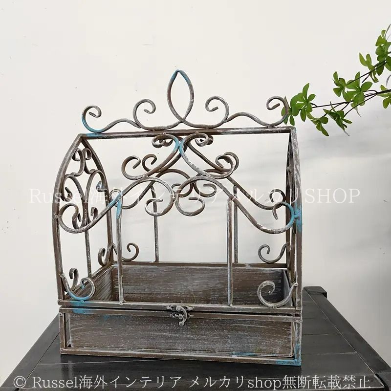 プランタースタンド ヴィンテージ調 鳥かご風 シャビー加工 シャビー