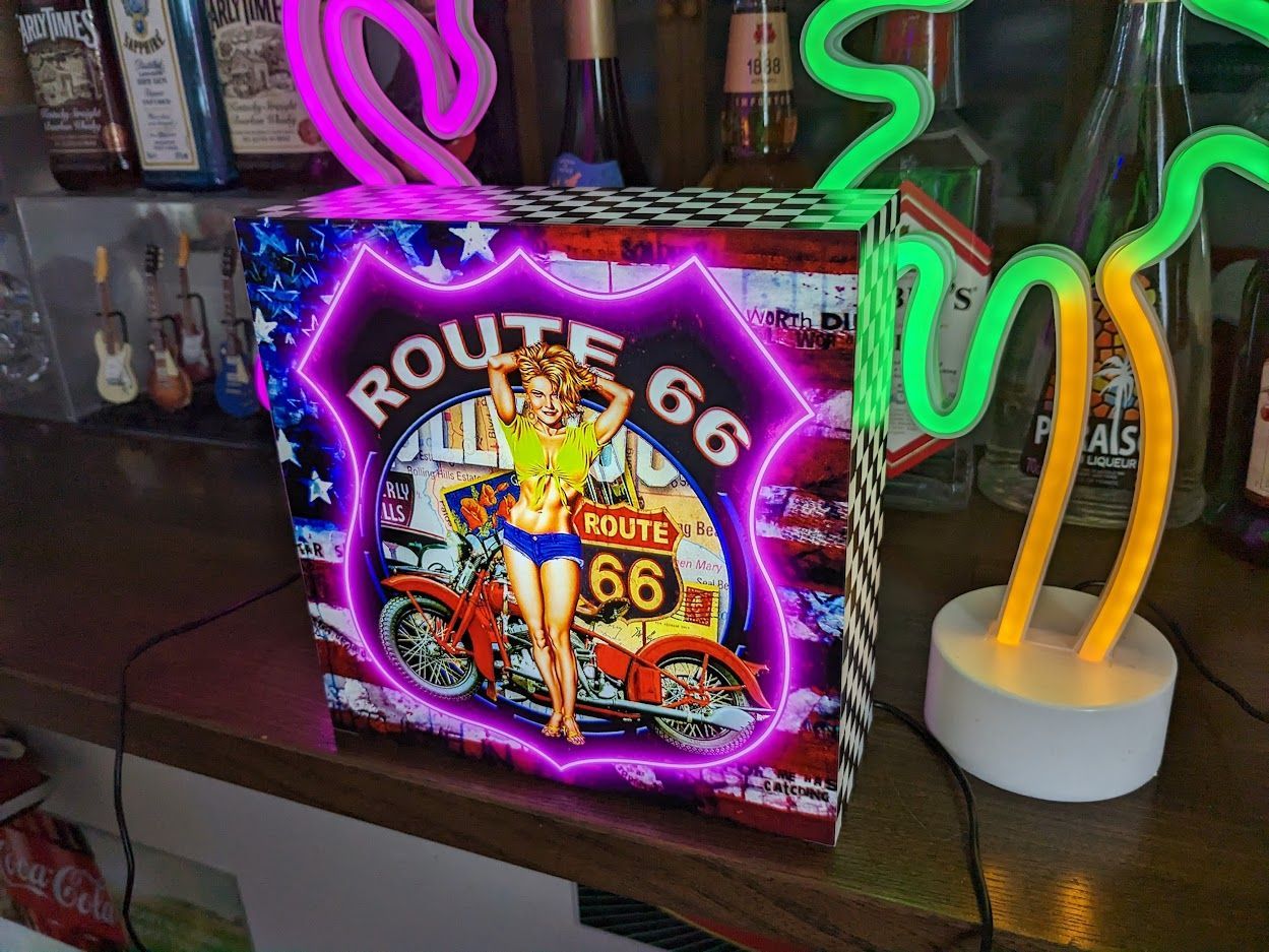 20センチ】アメリカンバイク ルート66 置物 雑貨 電光看板 ライトBOX