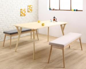 ダイニングセット（テーブルu0026ベンチ） やさしい色合いの北欧スタイル ソファベンチ ダイニング 4人 3点セット(テーブル+ベンチ2脚) W140 組立設置付