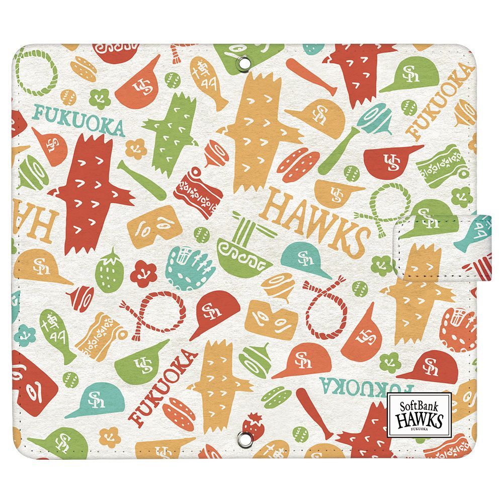 Softbank HAWKS 正規品 Galaxy S22 Ultra SCG14 ケース 手帳型 スマホケース [デザイン:10.手描きパターン(OR系)/マグネットハンドあり] 福岡 ソフトバンク ホークス パターン グッズ