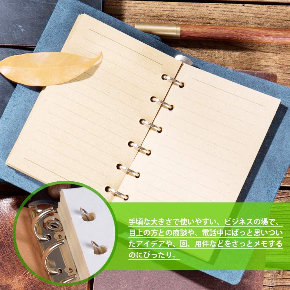 手帳リフィル ミニ6穴 システム手帳リフィル A 7 メモ帳リフィル ポケットサイズ 4冊セット 横罫7 mmクリーム LEOBRO