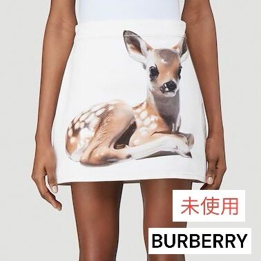新品未使用 タグ付き BURBERRY Deer Print Denim mini Skirt in White 