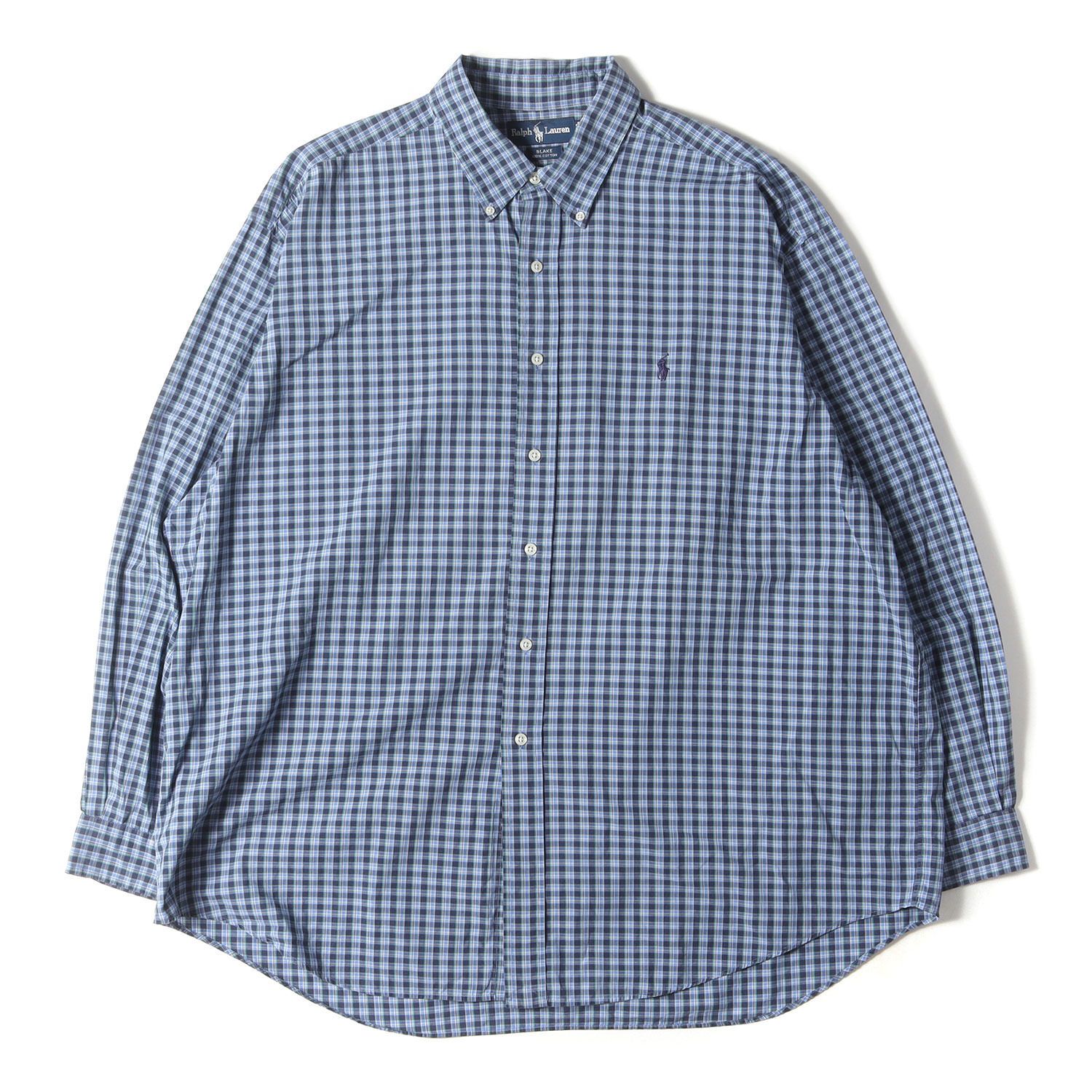RALPH LAUREN ラルフローレン シャツ サイズ:XXL 90s BLAKE チェック ボタンダウン シャツ ネイビー ライトブルー 90年代 古着 トップス カジュアルシャツ 長袖【メンズ】
