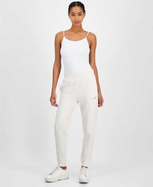 【送料無料】 ボス オレンジ レディース カジュアルパンツ ボトムス Women's Logo Ribbed-Trim Relaxed Sweatpants Cream