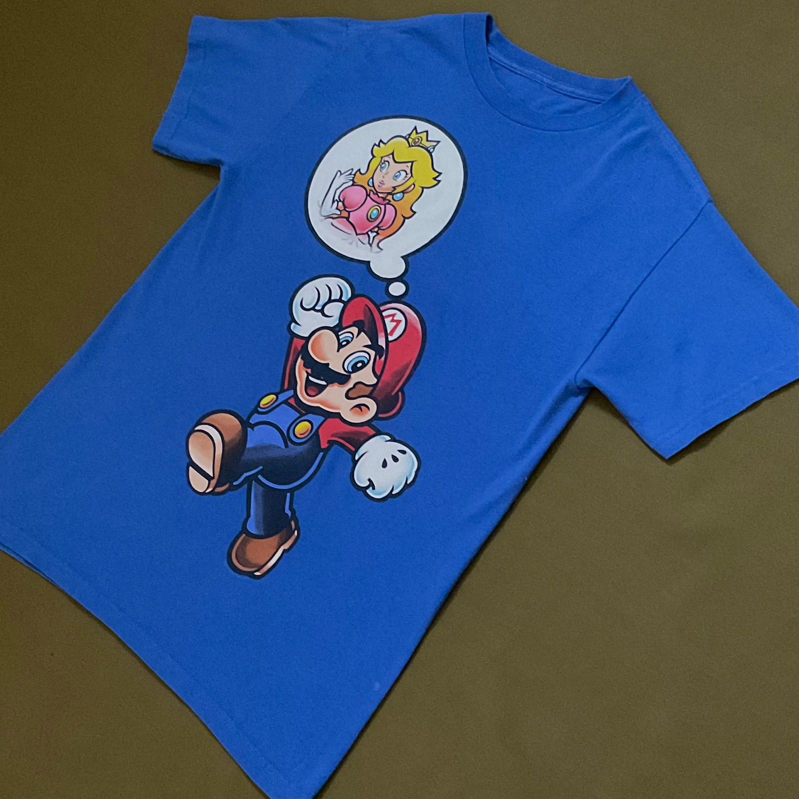 US古着 スーパーマリオSUPER MARIO ピーチ姫 ゲームGAME 半袖tシャツ青 
