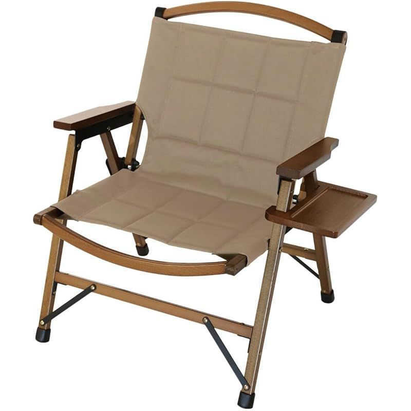 クイックキャンプ 一人掛け ウッドローチェア アウトドア ガーデン 折りたたみ椅子 コンパクト 子供 簡易 ガレージ バーベキュー インテリア クッション サンドベージュ|テーブル付き