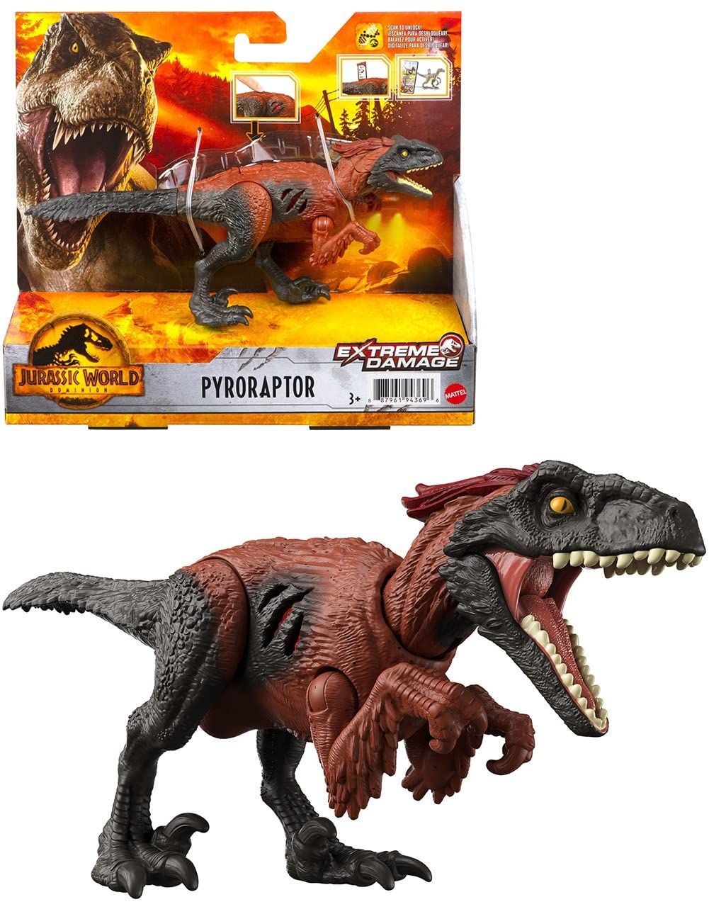 マテル ジュラシックワールド(JURASSIC WORLD) 新たなる支配者 リアルミニアクションフィギュア ダメージ！ピロラプトル 【全長：約18】 【3才~】 GWN18 