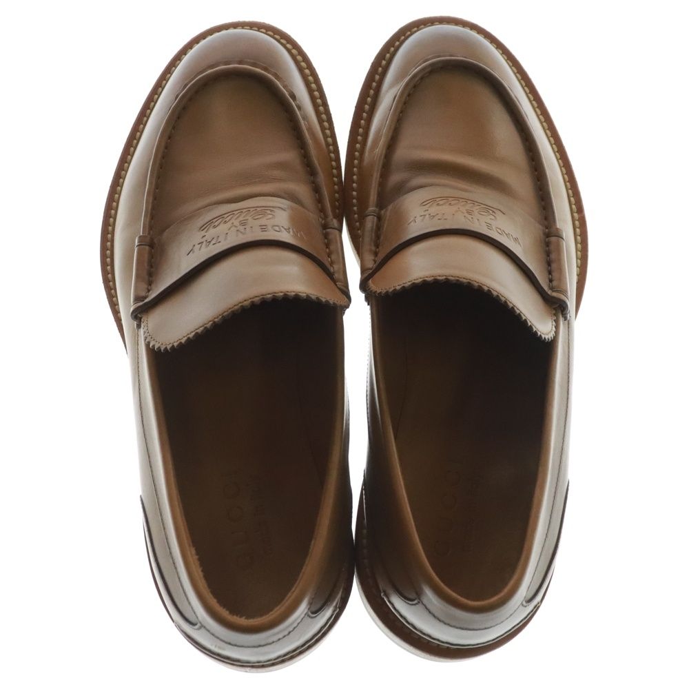 GUCCI　グッチ　レザー　ローファー　GGロゴ　ブラウン GUCCI (グッチ) レザー コインローファー ブラウン 262079 - メルカリ