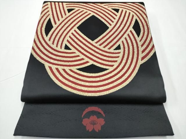 平和屋着物○全通柄袋帯 抽象文 黒地 金銀糸 正絹 逸品 CAAY2438hy