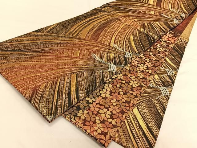 平和屋着物◎佐賀錦 両面 六通柄袋帯 束ね熨斗 金糸 正絹 逸品