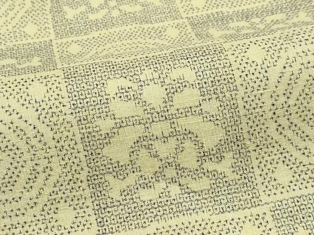 平和屋本店□極上 本場結城紬 重要無形文化財 単衣 160亀甲 市松花丸文  