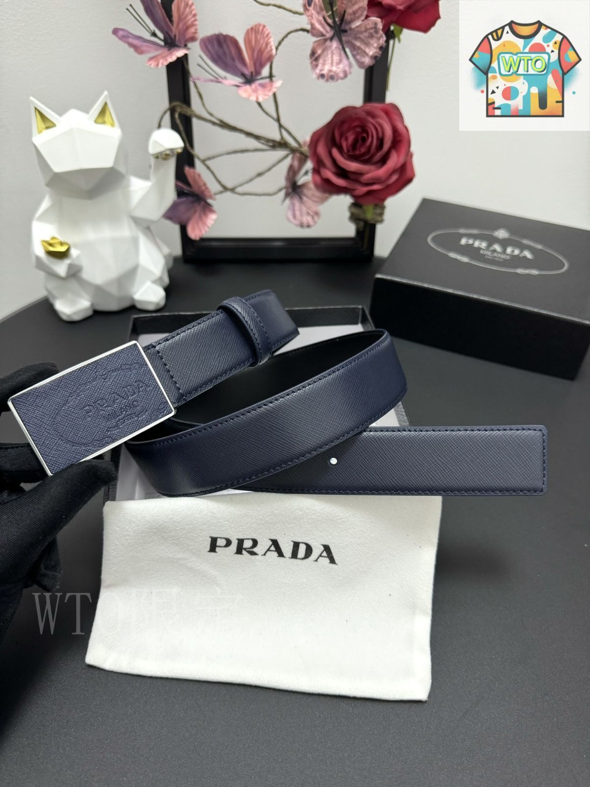 今日特価】PRADA プラダ クロスグレインレザーベルト-2 - メルカリ