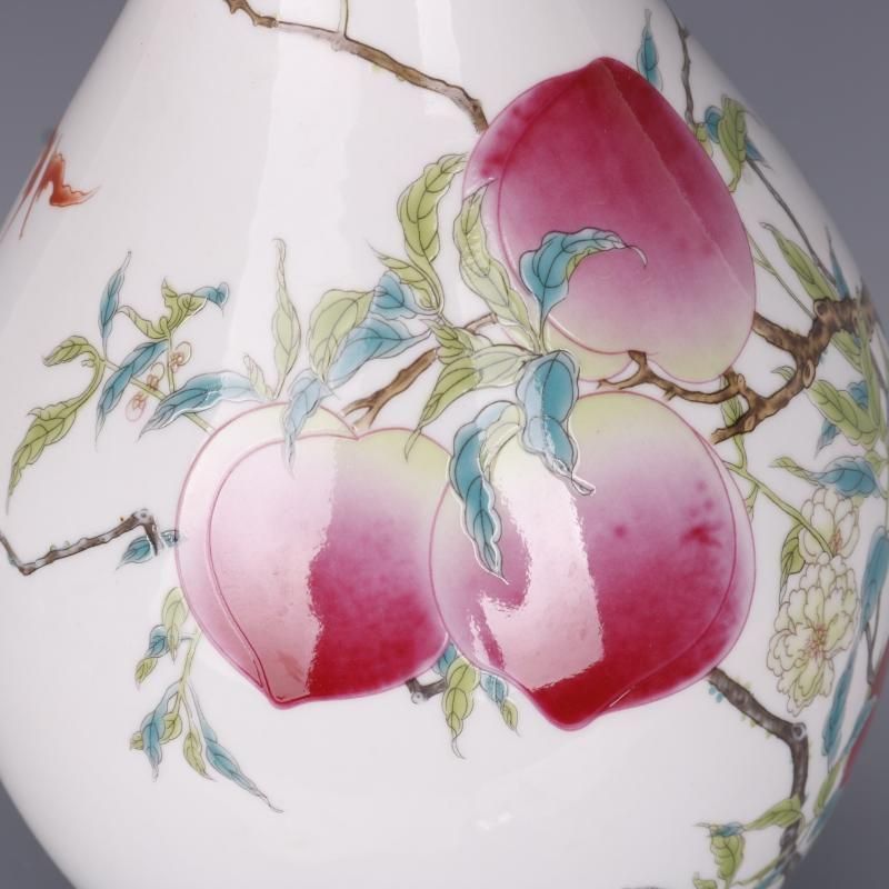 清雍正粉彩寿桃紋橄欖瓶 景徳鎮 陶磁器 装飾品 現代工芸品 美術