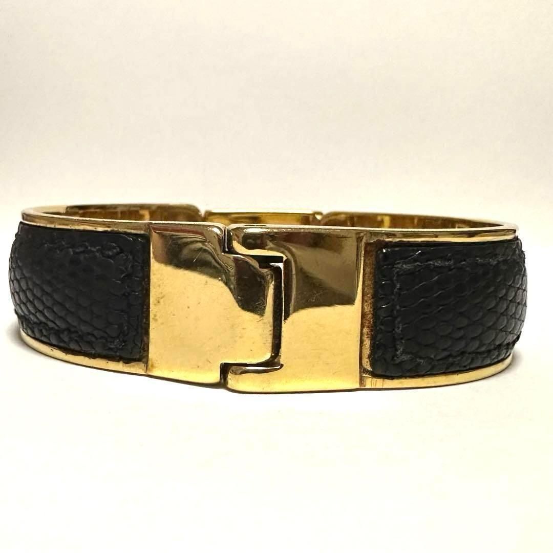 グッチ GUCCI リザード バングル ブレスレット Gロゴ ゴールド レザー