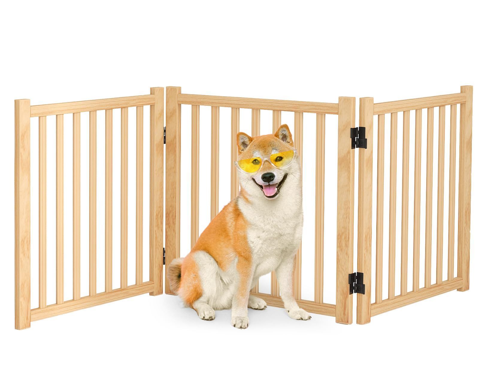 ペットゲート 置くだけ 犬 ゲート ペットフェンス 高さ58cm 幅175cm 自立型ゲート 折りたたみ式 犬フェンス 室内用 ペット飛び出し防止柵 木製 玄関 軽量