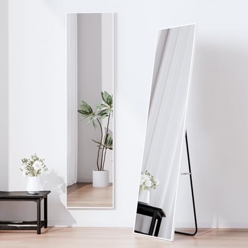 新着商品 スタンドミラー かがみ 折りたたみ 壁掛け 自立 軽量 薄型 鏡 アルミ合金 30×120cm 直角型 姿見 完成品 大型 おしゃれ 全身鏡 飛散防止 地震対策 ホワイト