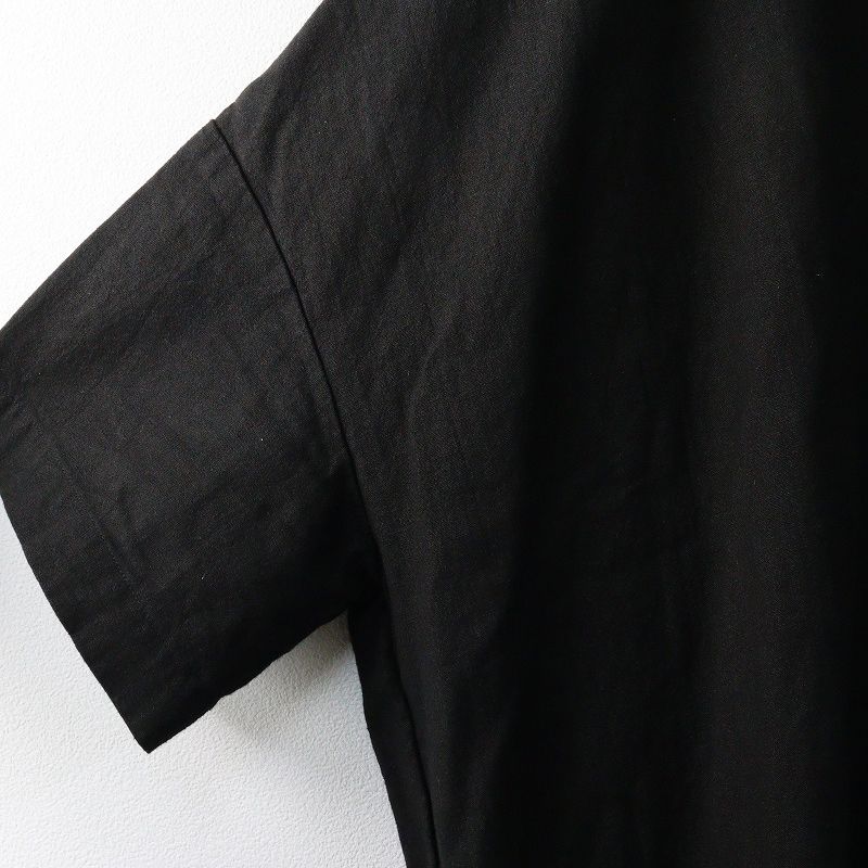  リネン コットン キーネック ワンピース ブラック トップス 半袖 プルオーバー その他 その他