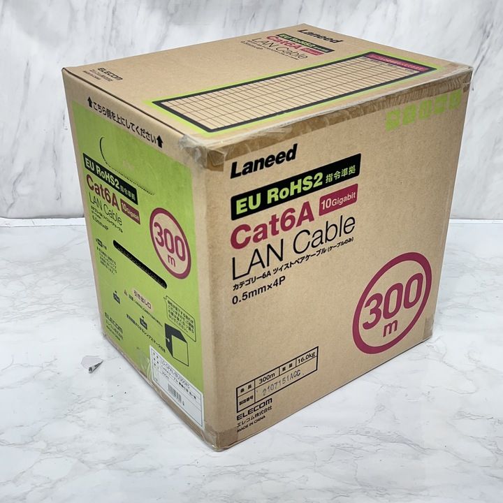 未開封品 エレコム 自作用LANケーブル 300m ブルー 単線 ケーブルのみ コネクタなし Cat6A LD-GPAL|BU300RS
