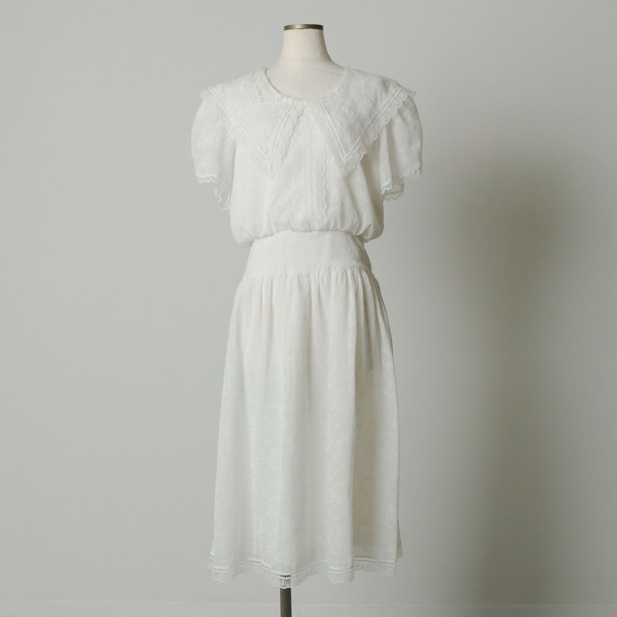 古着 80年代 ガンネサックス GUNNE SAX by JESSICA McCLINTOCK 総柄 フリル付き ロング 半袖 フ ワンピース |evb008008