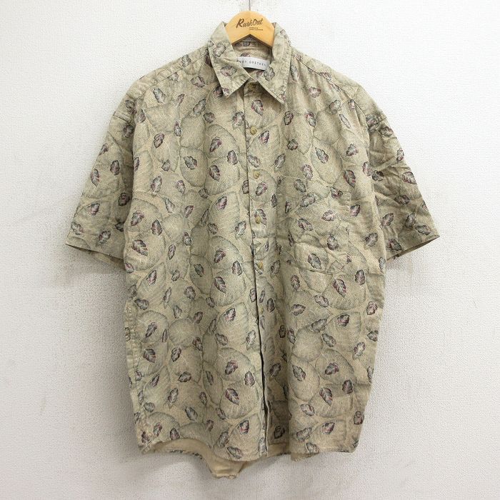 XL/古着 半袖 シャツ メンズ 00s 葉 総柄 ベージュ他 カーキ 24may27 中古 トップス