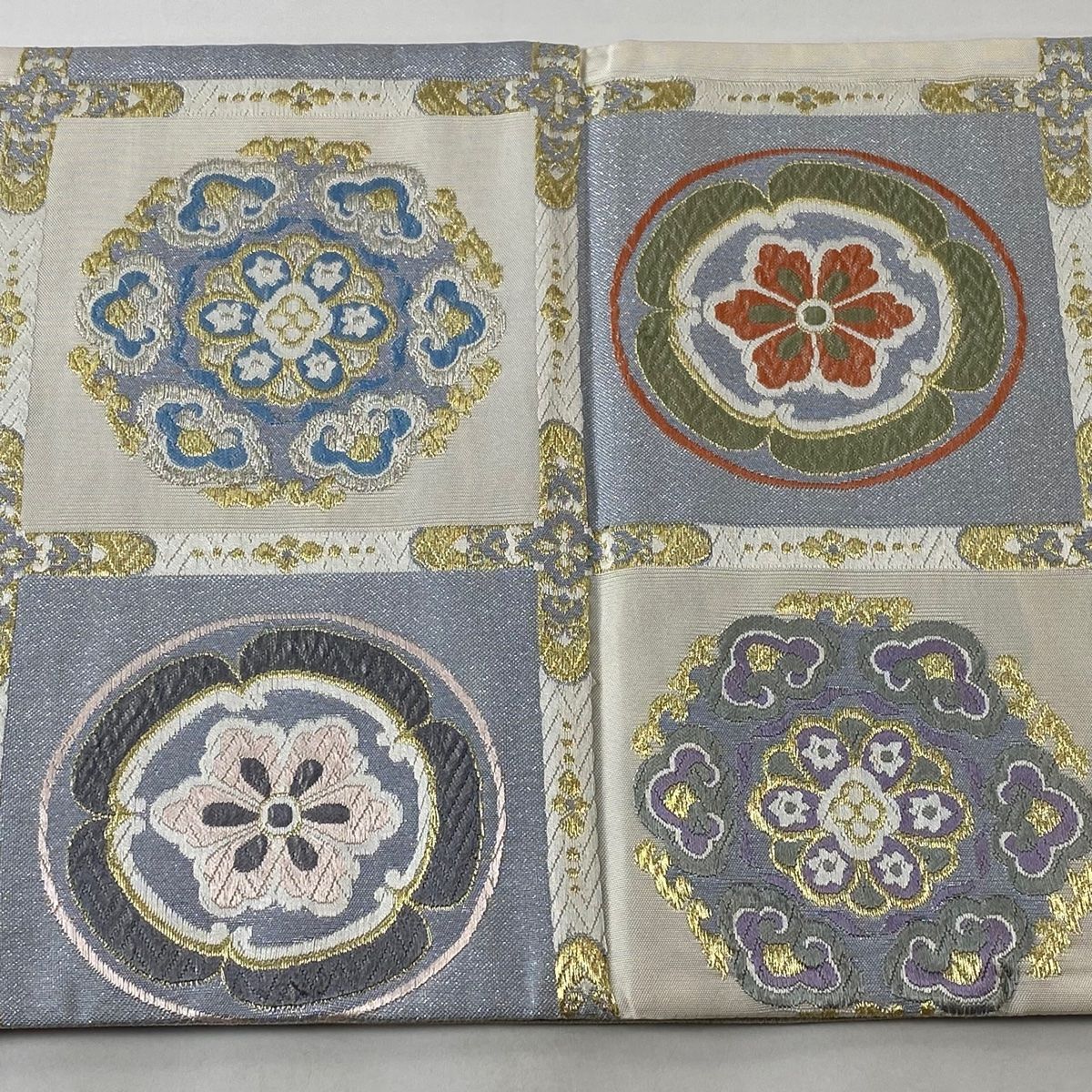 袋帯 美品 名品 格天井 華文 金銀糸 唐織 クリーム 六通 正絹