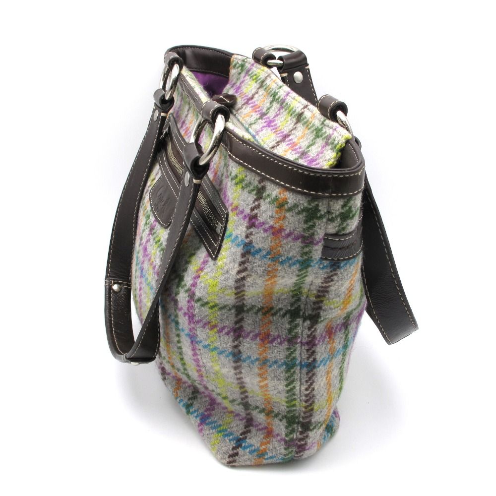 【美品】COACH トートバッグ　マルチカラーチェック　ツィード　F15536 美品】COACH トートバッグ マルチカラーチェック ツィード