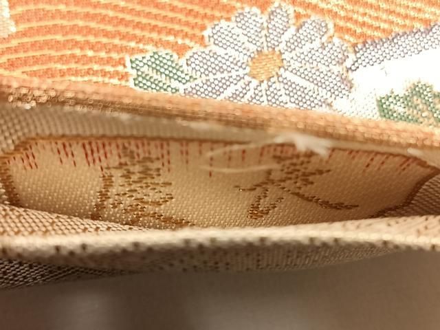 平和屋着物◎六通柄袋帯 唐織 花唐草文 銀糸 正絹 逸品