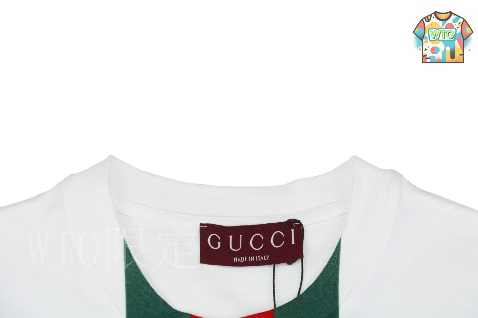 GUCCI キルティングスウェットシャツ 今日特価】Gucci 25SS 紅緑 G ロゴ ネックストライプ T シャツ-1