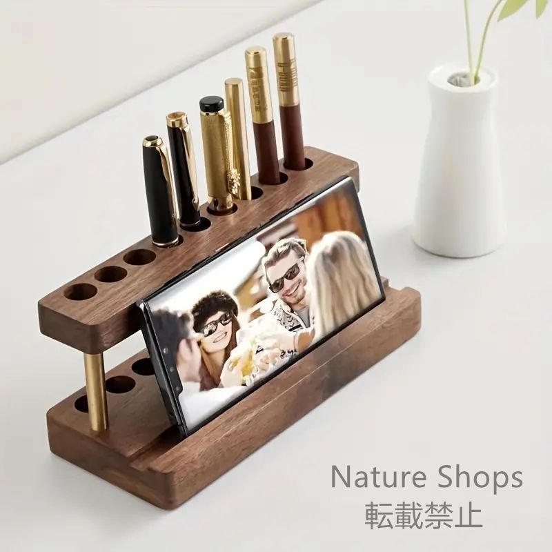 【新品未使用】オフィスデスクトップ木製収納ラッククリエイティブ携帯電話ブラケット多機能クルミ材ペンホルダー無垢材ペンホルダーfcp131