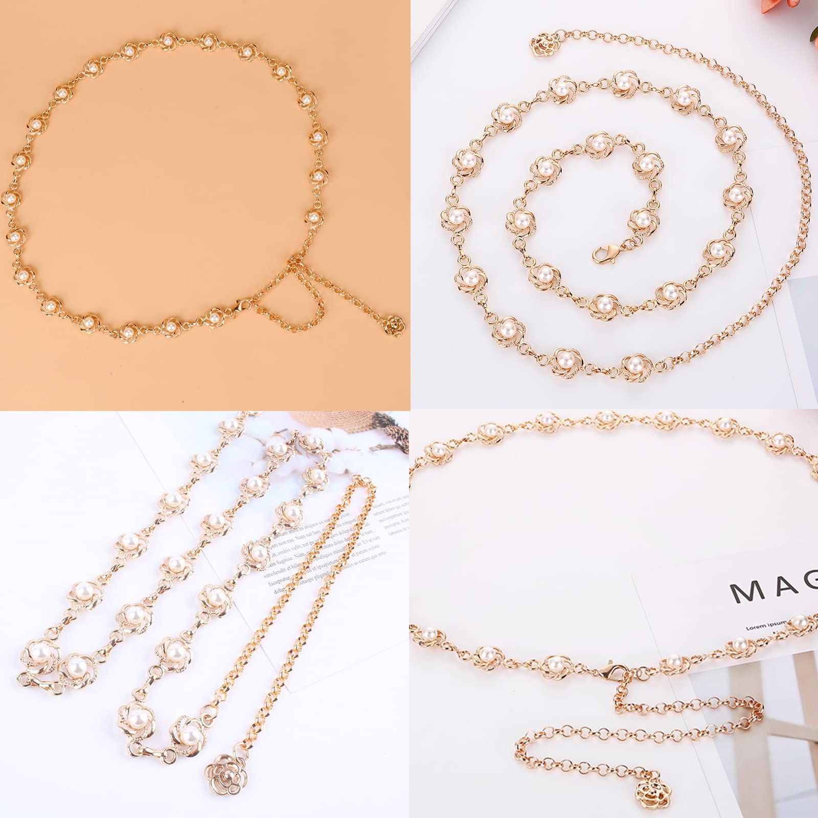 数量 宴会 贈り物 パーティー お洒落 調節 な長さ ドレスの装飾 結婚式 ベルト 腰部飾り飾りベルト 真珠 花 サッシュベルト チェーン 大人 レディースベルト ウエストベルト パール レディース チェーンベルト花 ZHEJI