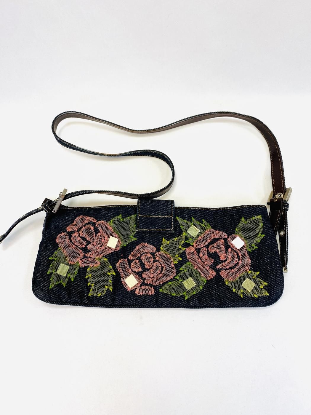 FENDI デニム マンマバケット ショルダーバッグ 花柄 9625 フェンディ FENDI フラワー デニム マンマバケット ショルダー