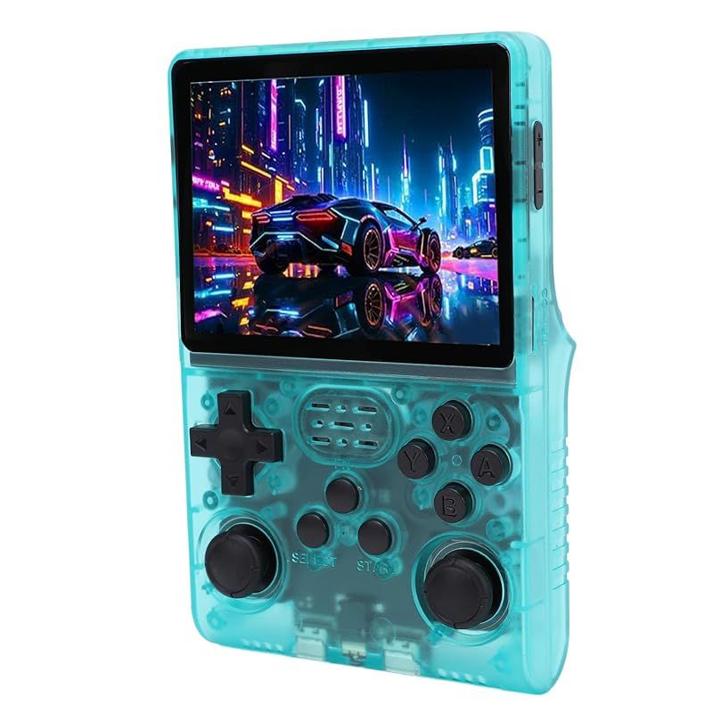 レトロハンドヘルドゲームコンソール シングルプレイヤーゲーム用ポータブルビデオゲームコンソール3.5インチIPS 640x480スクリーン 30000ゲーム内蔵45エミュレータ トランスペアレントグリーン