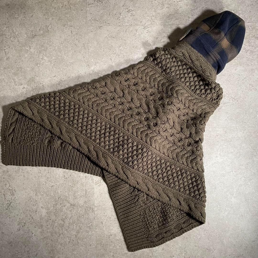 JOSEPH ウールカシミヤ フィッシャーマン ケーブルニット ポンチョ 外套 フード チェック カーキブラウン系 レディース サイズM WWW_SIROKUMA-CORPORATION_COM