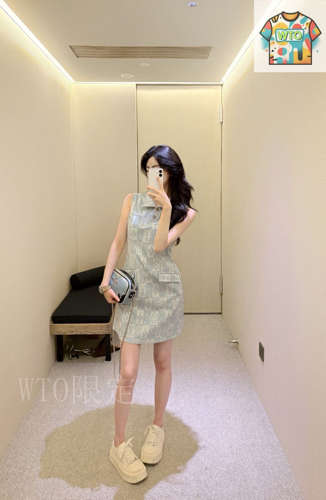 【フロントジップがお洒落☆】Louis Vuitton★デニムドレス ルイヴィトン】モノグラム デニム ボタン フロント ドレス