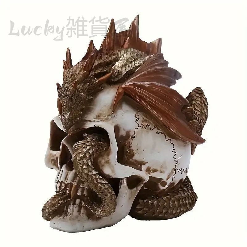 ドクロ 髑髏 スカル ドラゴン 置物 インテリア Amazon.co.jp: 髑髏頭 蛇/蜥蜴乗り ハロウィン 卓上飾り 小道具