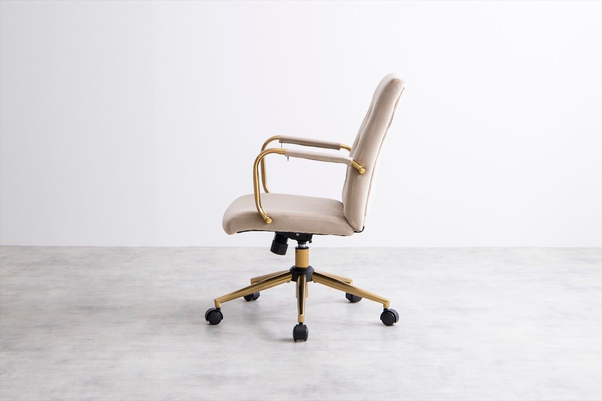 アーム付 ベロア デスクチェア Esme グレージュ オフィスチェア キャスター オシャレ 椅子 大人可愛い : 家具350 Esme エスメ デスクチェア オフィスチェア