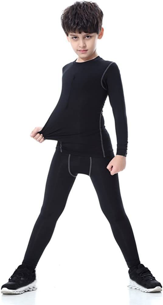 【新着商品】吸汗速乾] キッズ [防寒保温 コンプレッション アンダーウェア トレーニングウェア スポーツ 長袖シャツu0026タイツ 上下セット 子供用 ジュニア スキー インナー バスケ サッカ