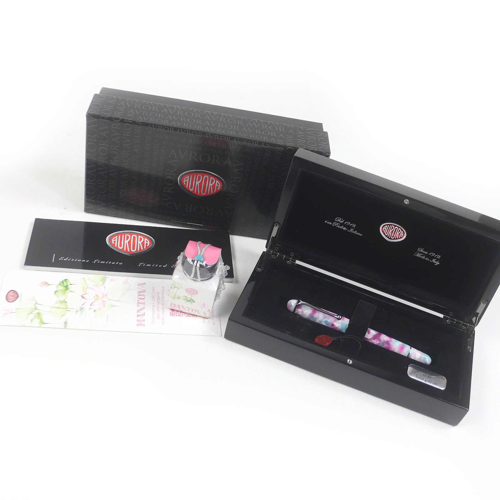 ♥品□AURORA アウロラ ヴィアッジオ セグレート ペン先18K Fニブ MANTOVA マントヴァ 万年筆 ピンク ブルー 箱 ケース付き イタリア製 メンズ 843|888