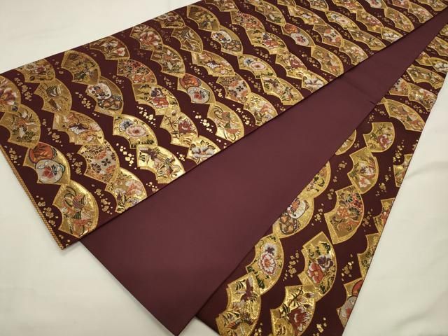 平和屋着物◎全通柄袋帯 扇面都之詩 金糸 正絹 逸品 CAAV0165qe