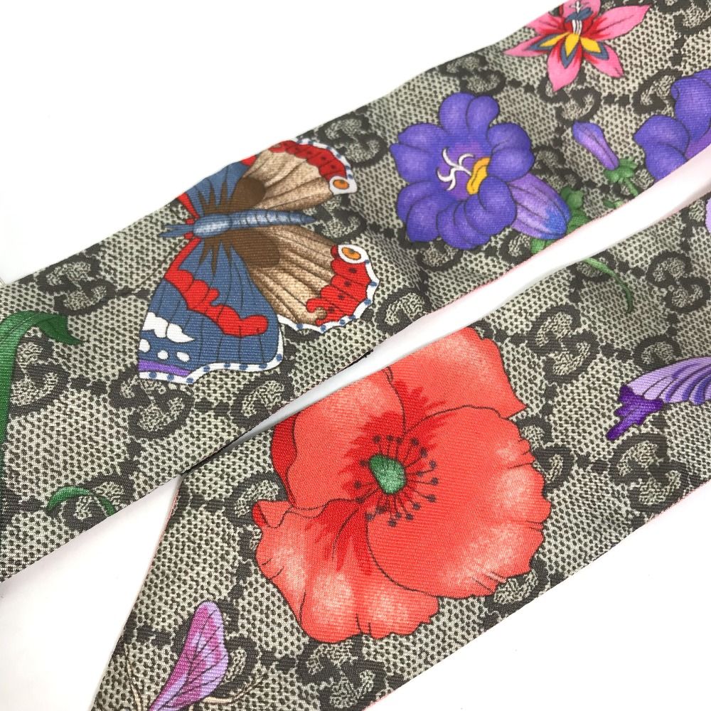 【美品】GUCCI シルク ネックボウ スカーフ GUCCI グッチ スカーフ GGフローラ 609317 3G001 レディース