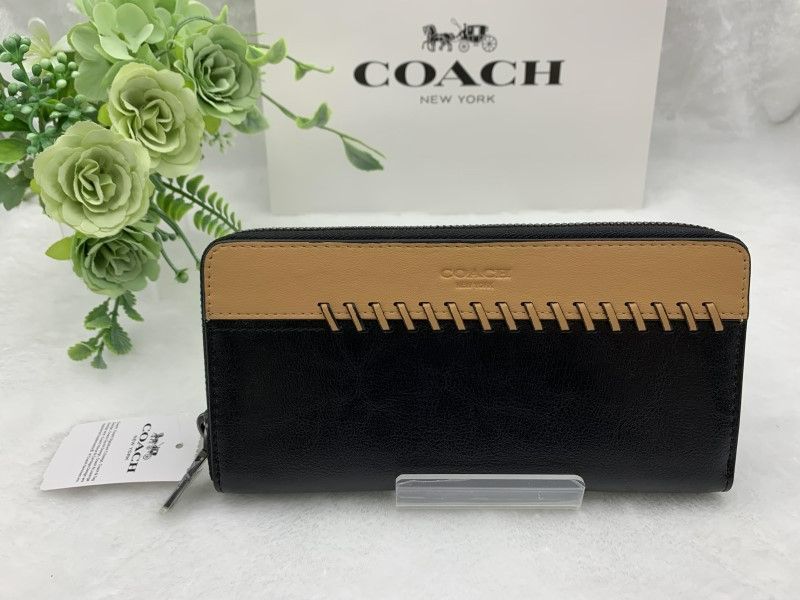 コーチ 長財布 COACH 財布 ブラック ×サドル スポーツ カーフ レザー アコーディオン ウォレット プレゼント 贈り物 ギフト 誕生日 記念日 ラウンドファスナー ファッション レディース メンズ 新品 未使用 F75209 C156Z-25