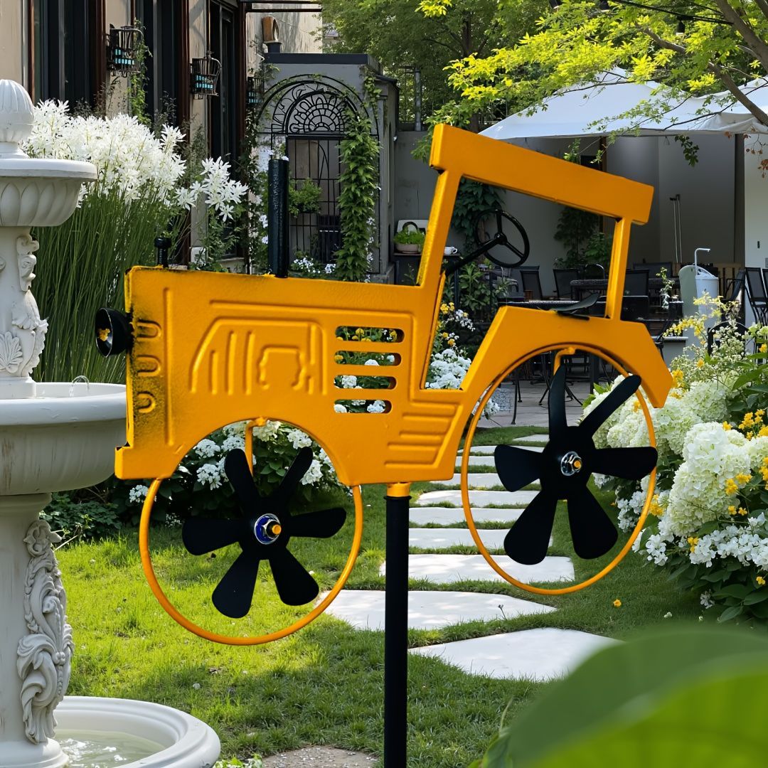 ガーデンステーク ガーデンピック トラクターの風車 黄色 ユニーク ガーデニング ガーデン 装飾 庭 屋外 プランター装飾 インテリア ギフト 埋め込み 芝生 DIY オシャレ 鉄