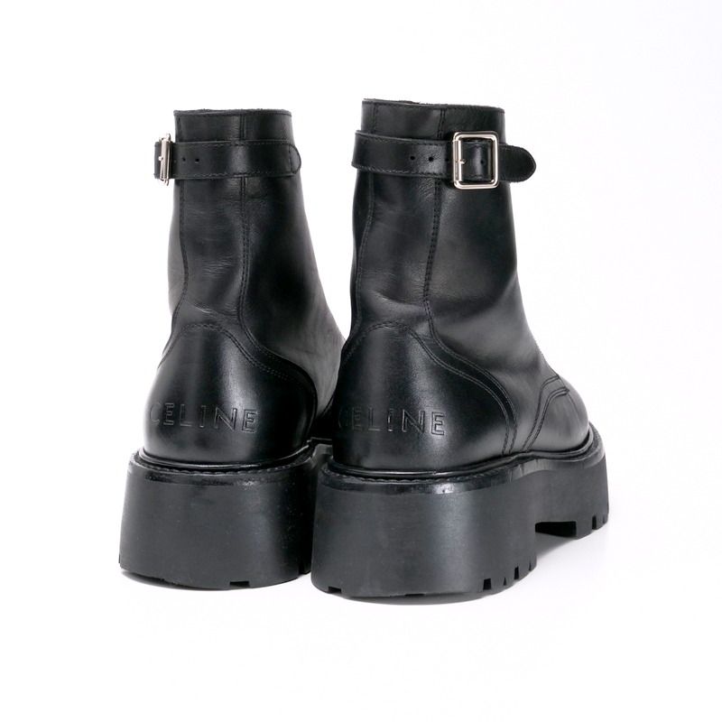 CELINE バルキーレザーブーツ41 CELINE(セリーヌ) バルキーレースアップブーツ ブラック サイズ 38