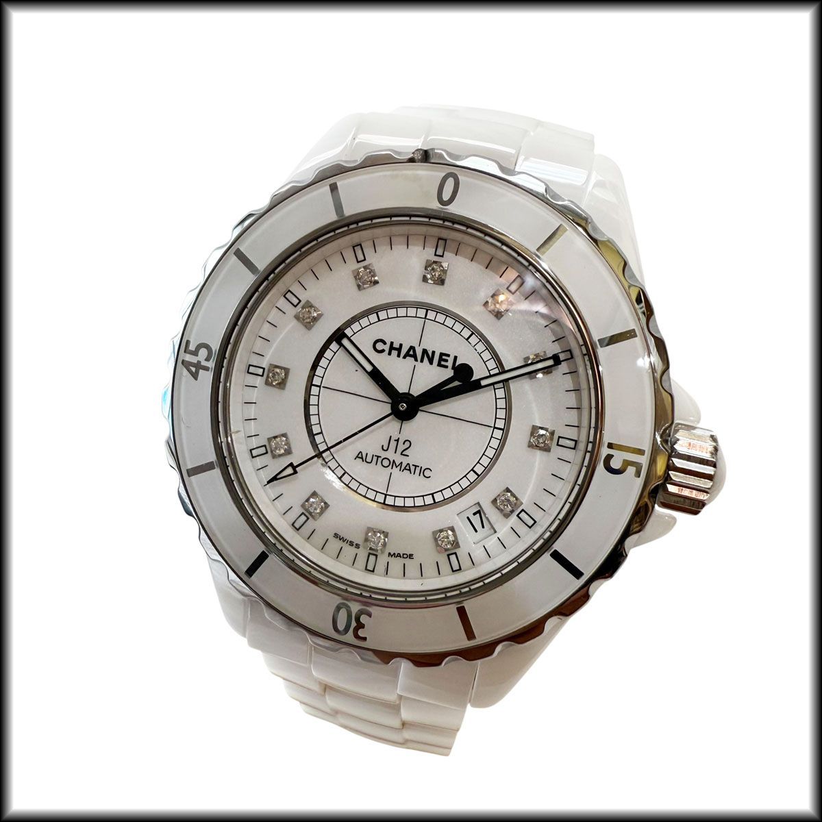 OH済み◇シャネル◇J12 12Pダイヤモンド H1629 白 セラミック 38m 自動
