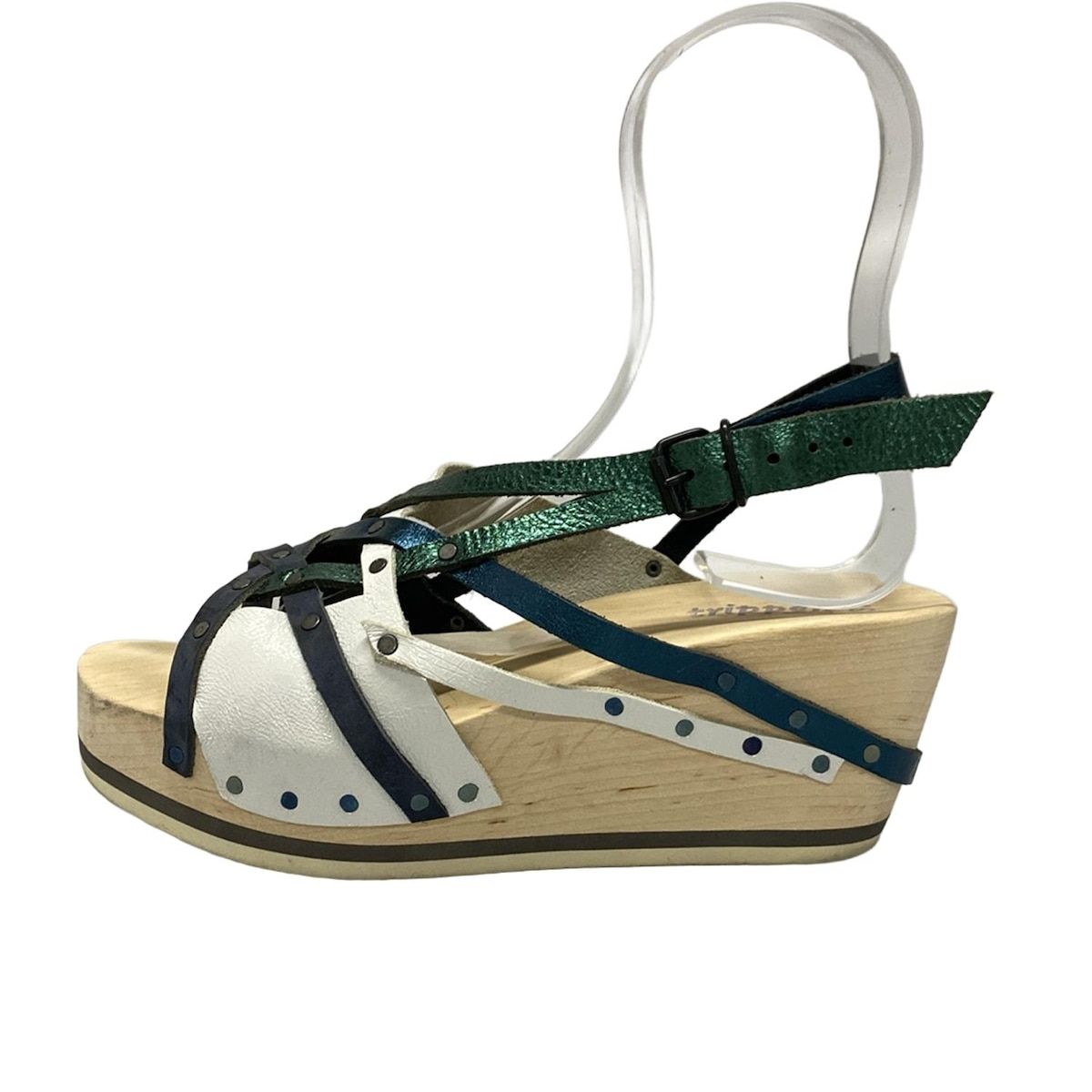 trippen トリッペン サンダル 37 レディース - 白×ネイビー×グリーン レザー