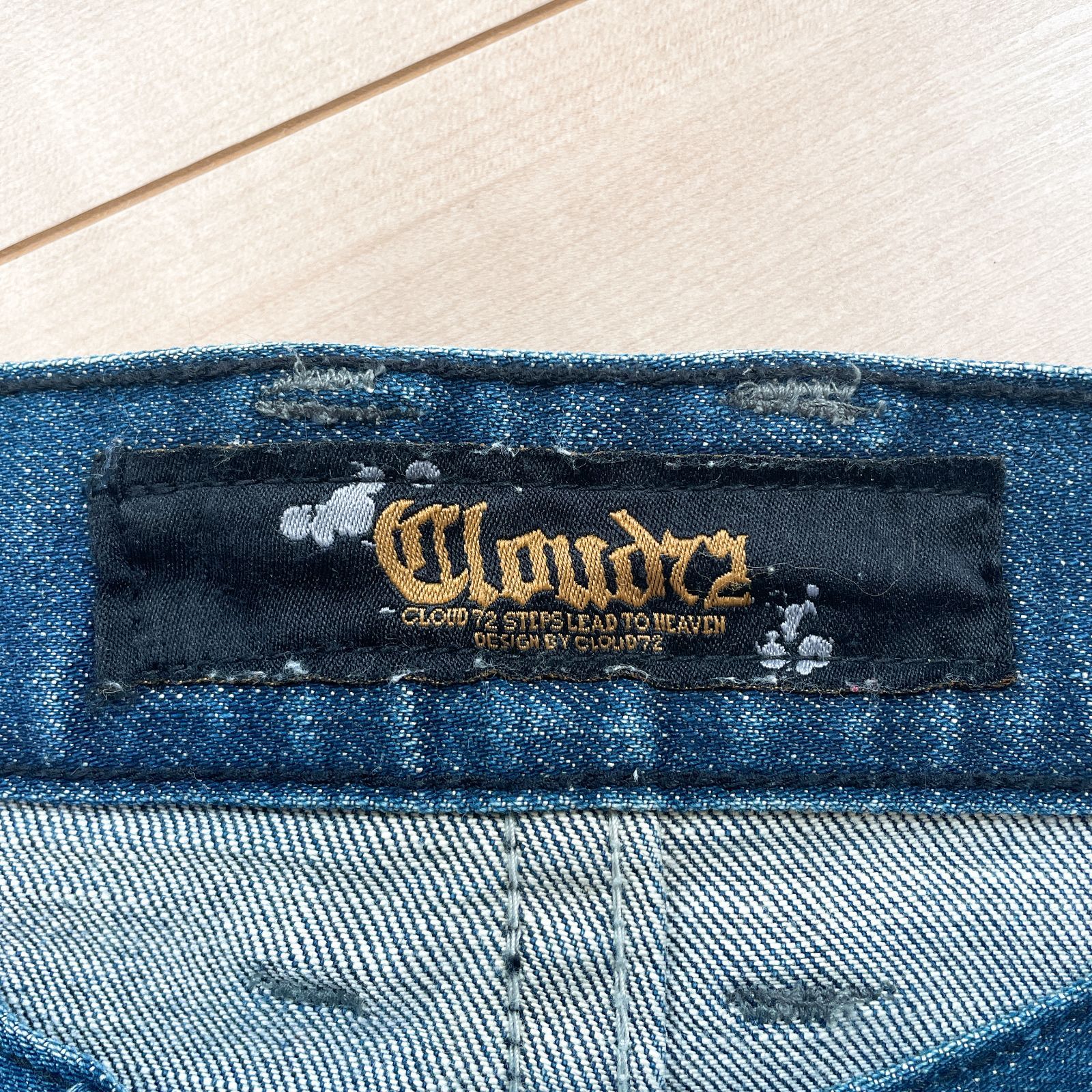 CLOUD72 クラウド72 メンズデニム スカル ドクロ ウィング刺繍 迷彩