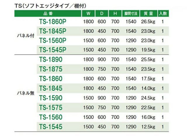 TS フォールディングテーブル ソフトエッジタイプ 棚付