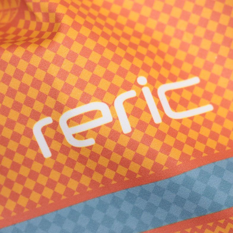 春夏/reric/Sサイズ/国産ビブショーツ 吸汗速乾 ストレッチ メッシュ通気性◎ 幾何学柄 空気抵抗軽減APS 新品/オレンジ×黒/ib301/