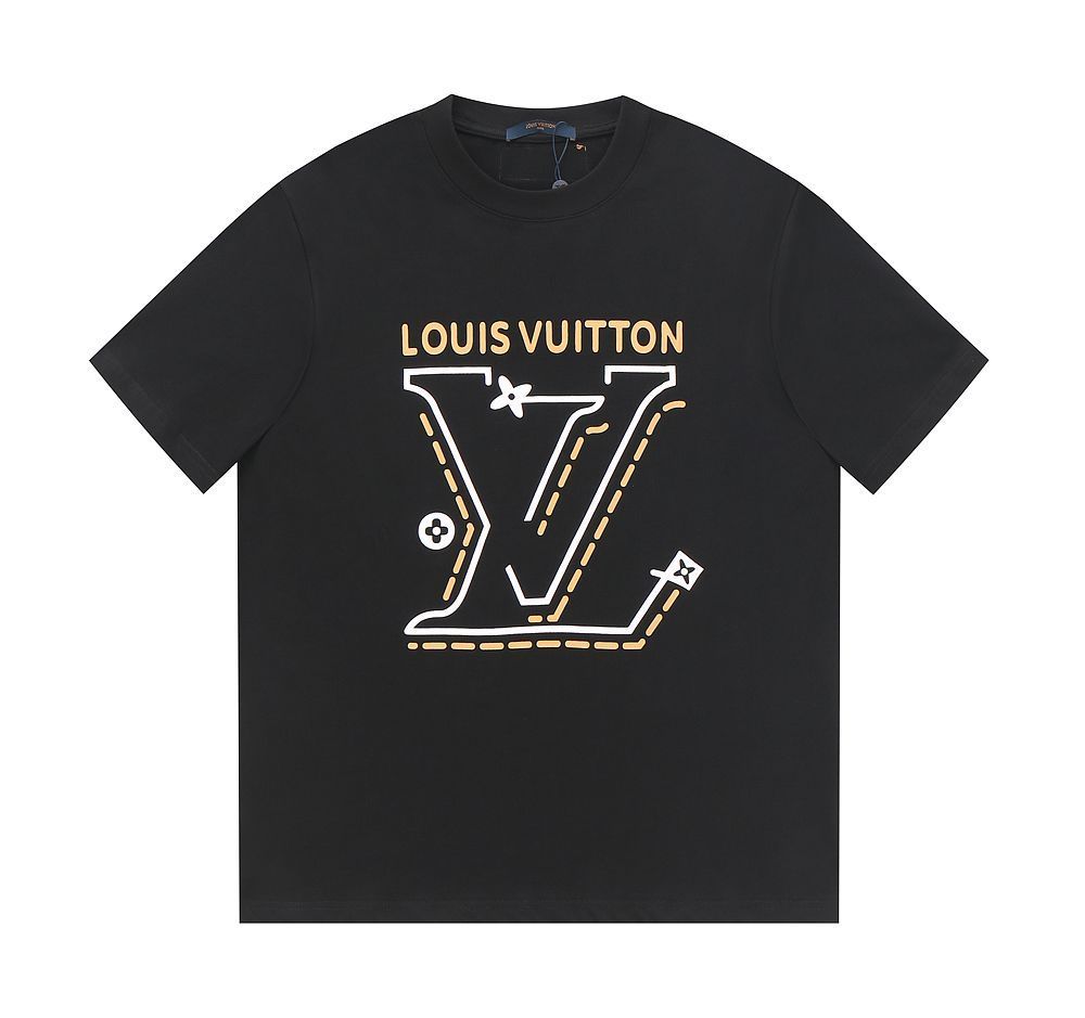 LOUIS VUITTON 黒 Tシャツ フラワーモチーフ刺繍 花柄 Louis Vuitton(ルイヴィトン) Tシャツ・カットソー(メンズ